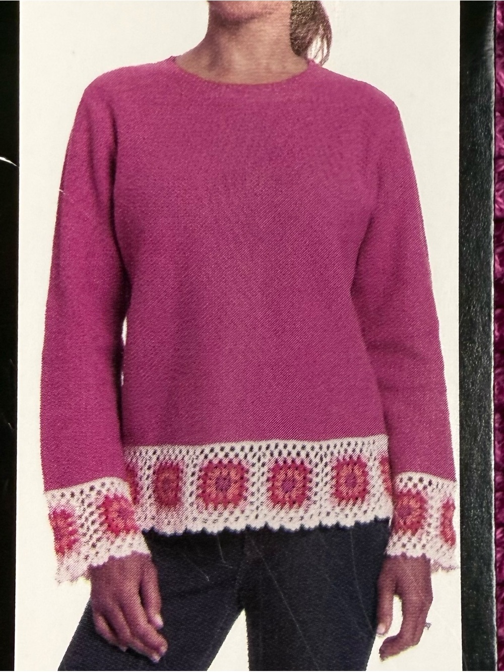 Joseph A Sweater XL Purple Cotton Crochet Granny Square Boho Cottage Hippie